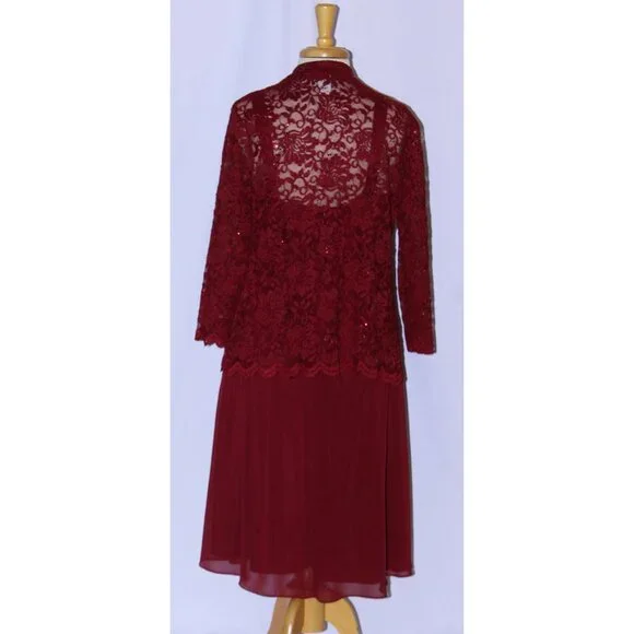 NWOT Fanny #1820 Short Lace and Chiffon Mothers Formal Dress-Size XL-BURGUNDY - Picture 3 of 8